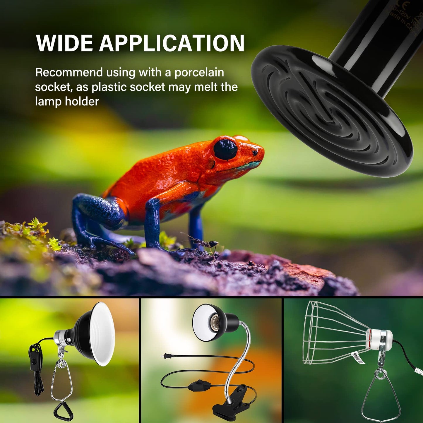 HealSmart Reptile Heat Lamp 100W 2-Pack Ceramic Heat Emitter, No Light Emitting Infrared Heat Bulbs for Amphibian Pet Brooder Coop Incubating Chicken, Lizard Bearded Dragon Turtle Snake Terrarium