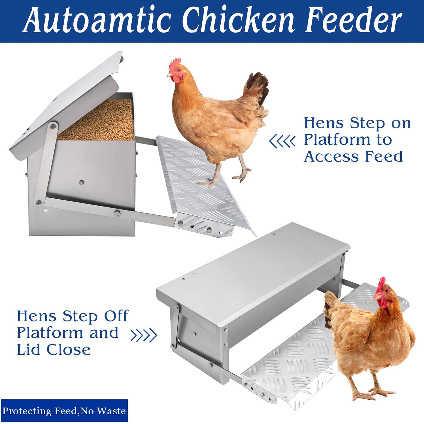 MUDUOBAN Treadle Chicken Feeder Rodent Proof No Waste,15lbs Large Capacity Chicken Grit and Oyster Shell Feeder for Poultry Duck,with Weatherproof Lid