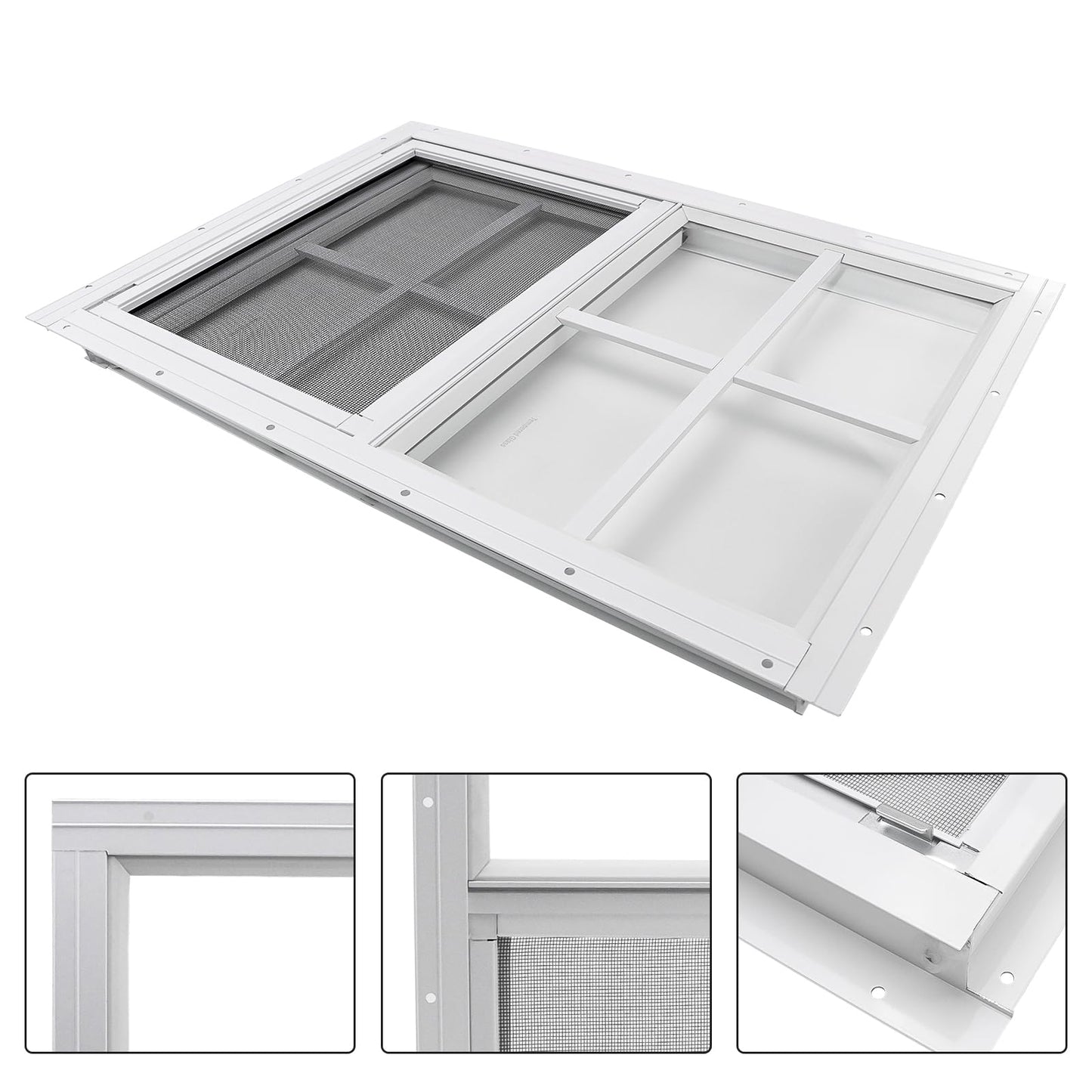 2 Pack Shed Window, 24" x 36" Flush Mount Window with Tempered Glass and Fiberglass Screen, Small Sliding Windows for Shed, Chicken Coop, Playhouse, Household, Garage, Barns, White