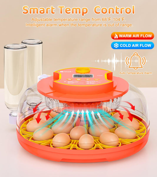 18 Egg Incubator with Automatic Egg Turning, Digital Temperature Humidity Control, Incubator for Hatching Eggs, 360° View Eg-g Candler, Chicken, Quail, Duck, Goose, Turkey Incubato-r for Home & Farm