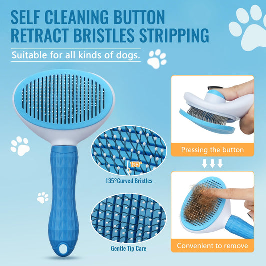 Pjordo 8 in-1 Dog Grooming Kit - Supplies for Short and Long Hair Dogs & Cats, Dog Brushes for Grooming, Dematting Comb for Pet, Bath Brush, Flea Comb, Pet Donditioner, Set in Blue