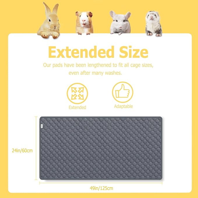 Guinea Pig Bedding, 49x24in 2 Pack Washable Guinea Pig Cage Liners, Waterproof Reusable & Anti Slip, Super Absorbent Guinea Pig Pee Pad for Midwest Cage, Small Animal, Rabbit, Bunny, Yellow