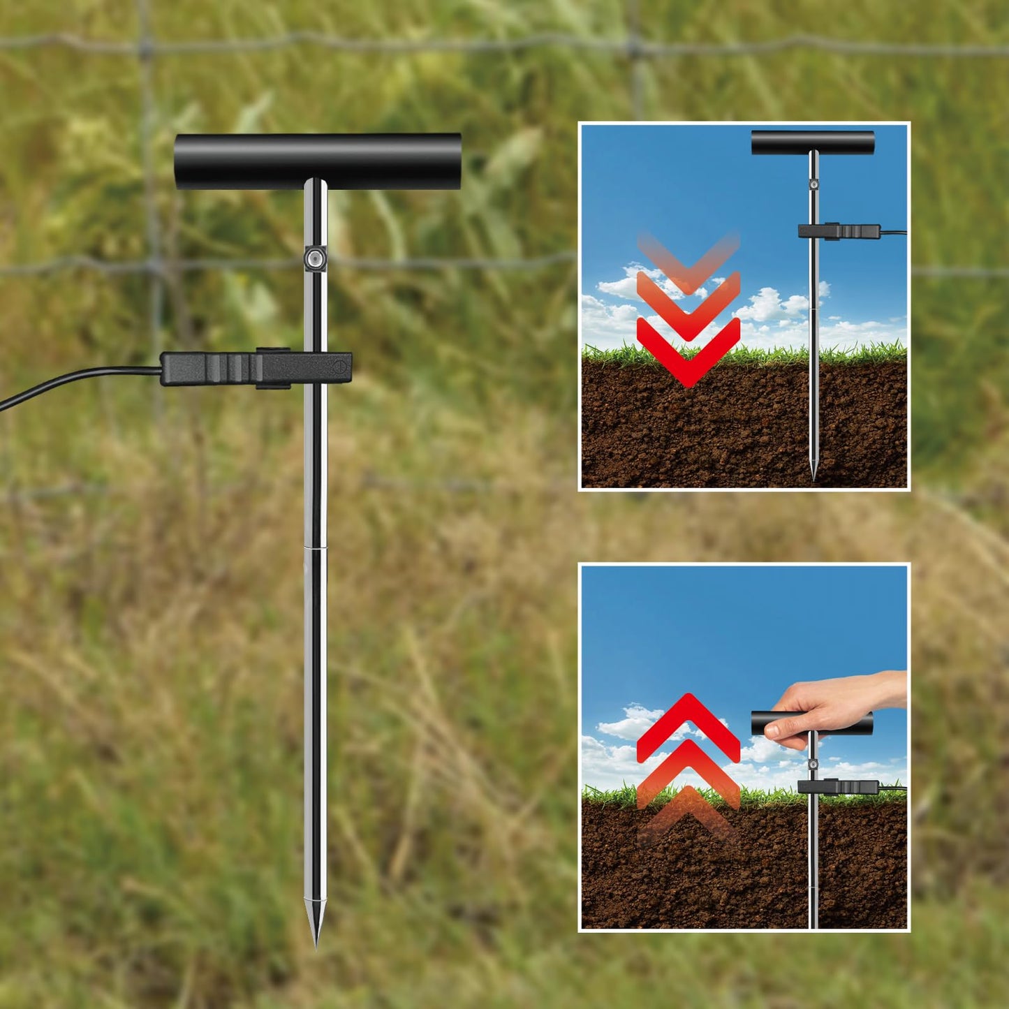 Atotalof Portable Ground Rod for Electric Fence, Includes Jumper Wires with Clips, Works with Solar Fence Charger, Energizer, Ideal for Farms, Yards & Garden Fencing