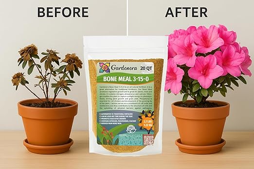 𝐁𝐄𝐒𝐓𝐒𝐄𝐋𝐋𝐄𝐑 Organic Bone Meal Fertilizer by Gardenera (4-12-0 NPK) All-Natural Plant Food Source of Nitrogen and Phosphorus for Bulbs, Gardens, Potted Plants, Trees, and Shrubs [12 OZ]