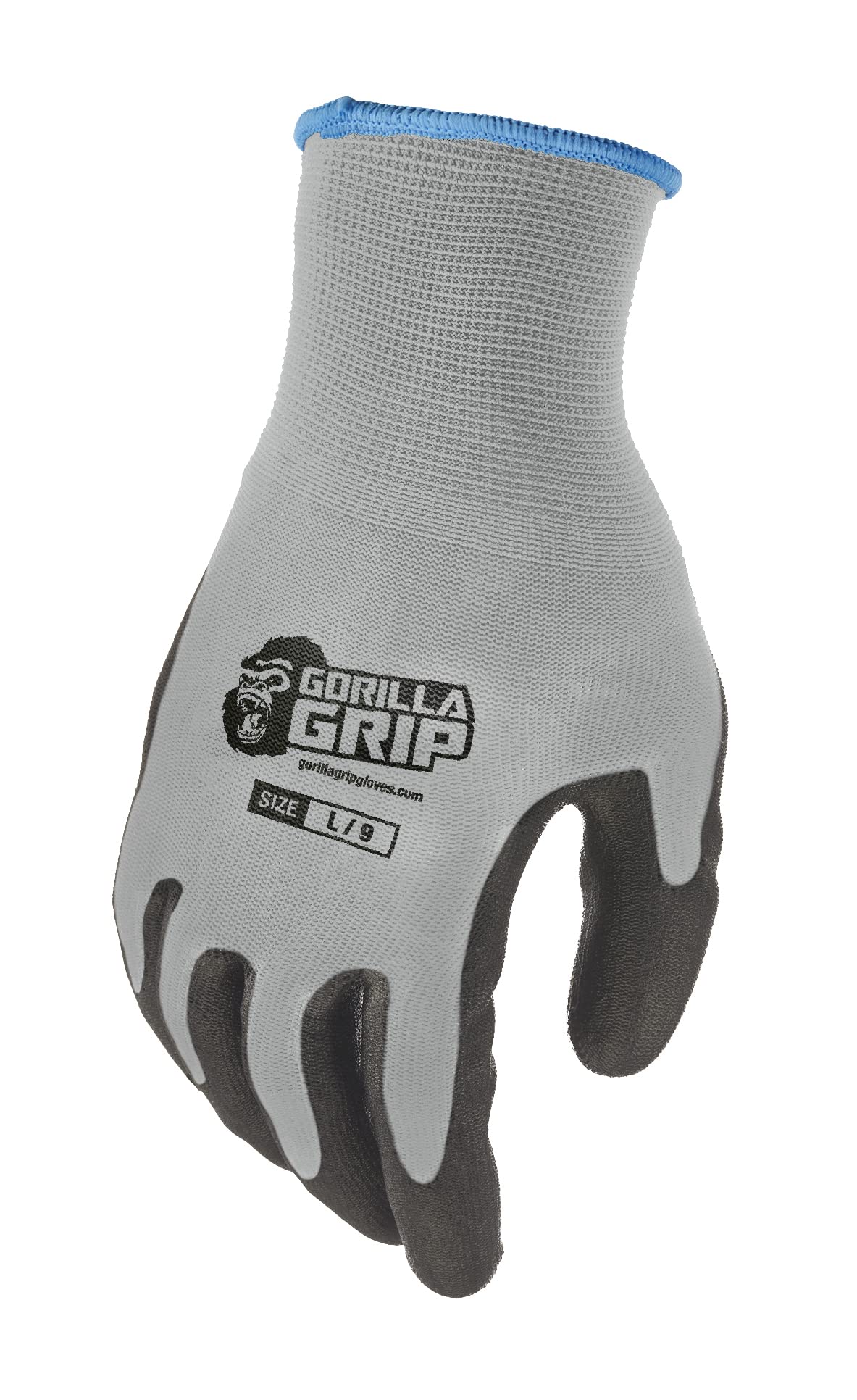 Gorilla Grip Work Gloves, Never Slip Maximum Grip All-Purpose, Gloves for Men, Superior in Wet, Dry, Oily Conditions, Polymer Palm, Large Size, 120 Pairs, Grey| 19414AM