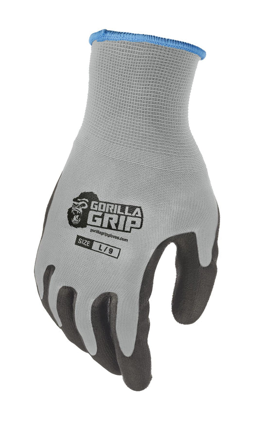Gorilla Grip Work Gloves, Never Slip Maximum Grip All-Purpose, Gloves for Men, Superior in Wet, Dry, Oily Conditions, Polymer Palm, Large Size, 120 Pairs, Grey| 19414AM