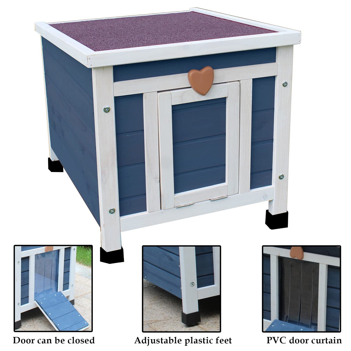 Rockever Outdoor Cat House,Outdoor cat Houses for Feral Cats Weatherproof Rabbit Hutch Small, Wooden Small Pet House and Habitats-Blue