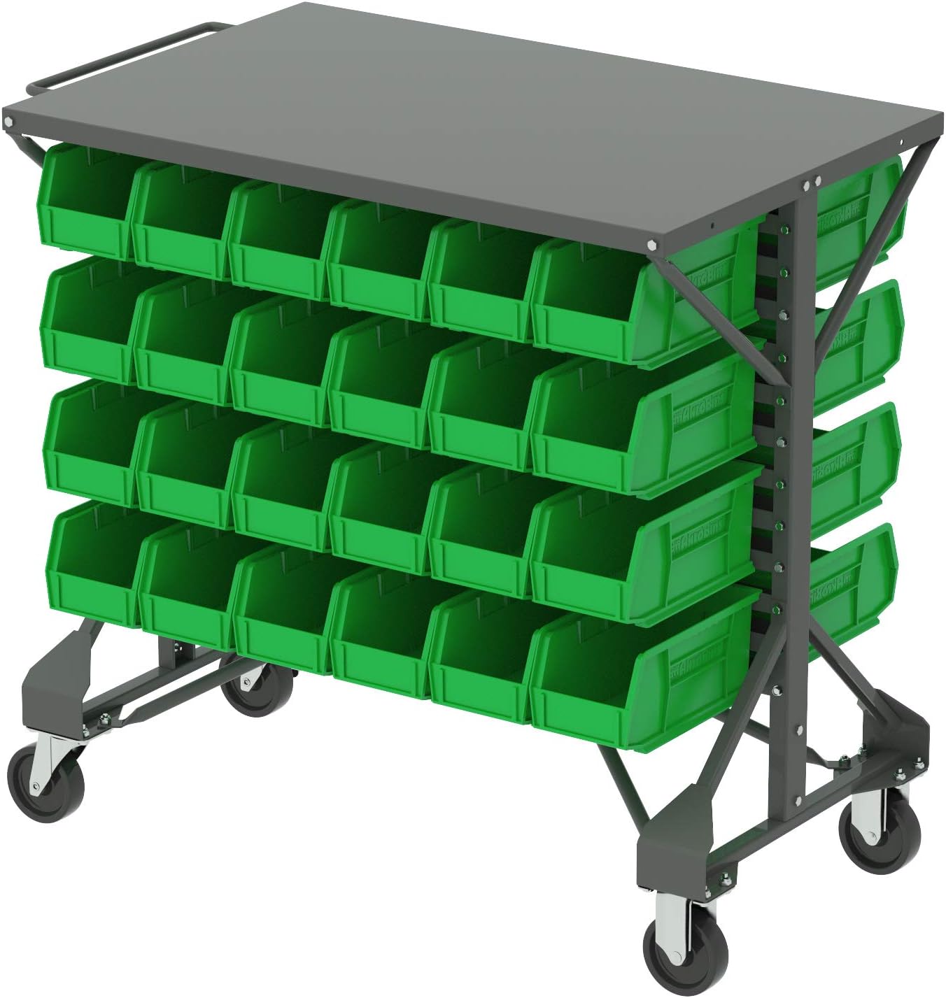 Akro-Mils 30812 Steel Mobile Bin Work Cart Organizer with Steel Worktop for Mounting AkroBin Storage Bins, (38-1/2-Inch W x 24-Inch D x 36-1/2-Inch H), Gray