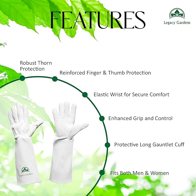 Leather Gardening Gloves for Women & Men, Long Garden Gloves, Cowhide Gauntlet Rose Pruning Thorn Resistant, Forearm Protection, 2XL, Natural