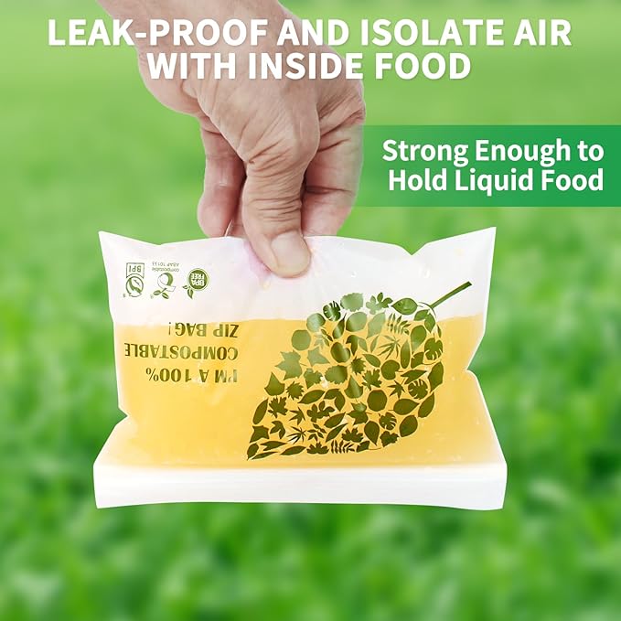 100% Compostable Snack Bags Small Biodegradable Freezer Sandwich Storage Bag for Cookies Biscuits, 50 Count - 6.3 x 3.9 Inch