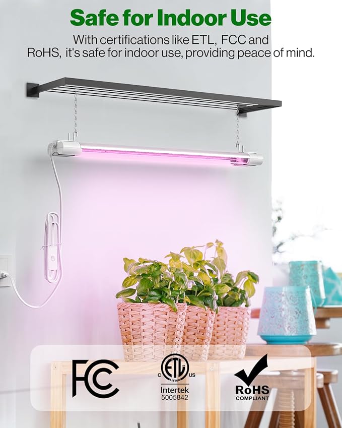 Sunco 2ft Grow Light LED, 20W, Full Spectrum, for Seed Starting, Seedling, Indoor Plants, Plug in Suspended Fixture, Link Up to 8, Inline Switch, ETL 2 Pack.