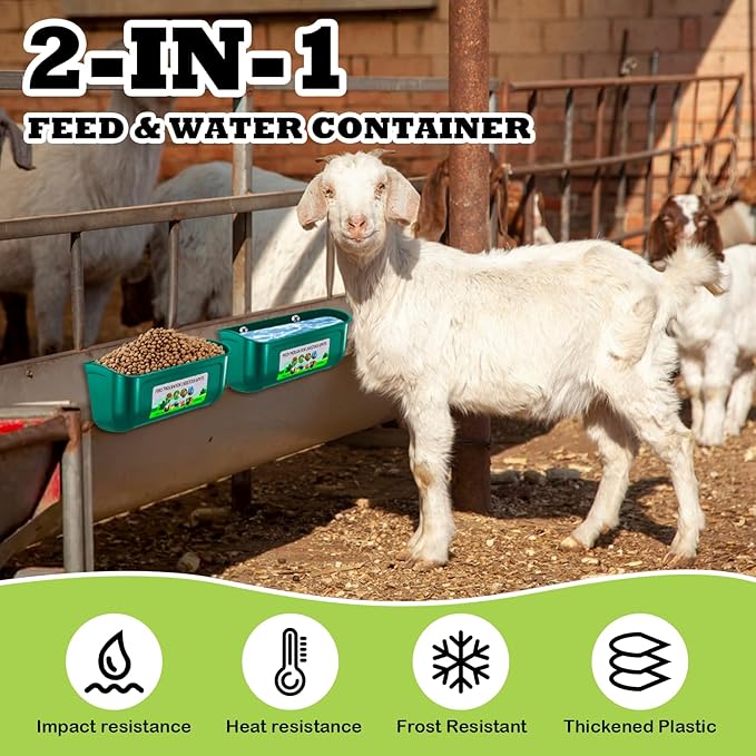 3 Pack Chicken Feeder, Duck Feeder Supplies, Hanging Fence Feed Trough with Clips for Goat, Sheeple, Piglet, Gooses, Turkeys, Dog Livestock Poultry, 8 Quarts in Total, Feed Scoop Included, Green