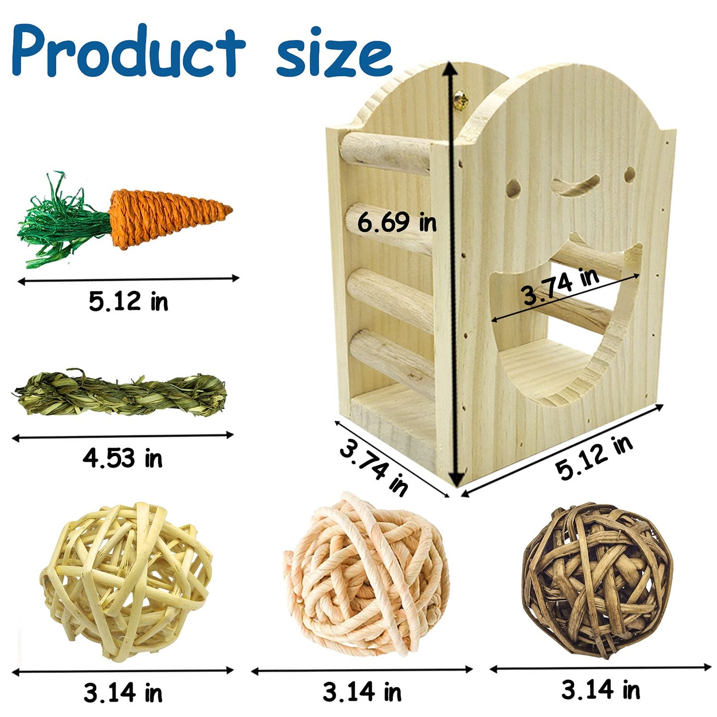 Hamiledyi Wood Rabbit Hay Feeder for Cage Bunny Hay Manger Rack Small Animals Feeding Holder Wooden Grass Dispenser with Chew Toys for Guinea Pig Chinchilla Hamster 9Pcs