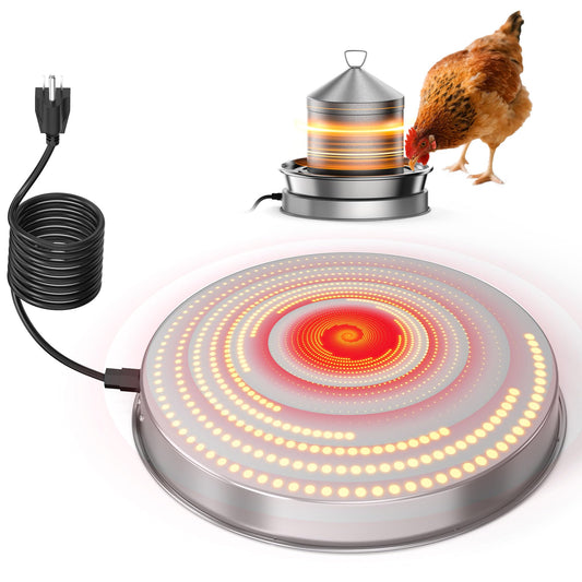 Chicken Water Heater for Winter, 110W Heated Poultry Waterer Base with Thermostat, 11 Inch Poultry Winter Deicer Heated Base with 9.8ft Power Cord (Silver)