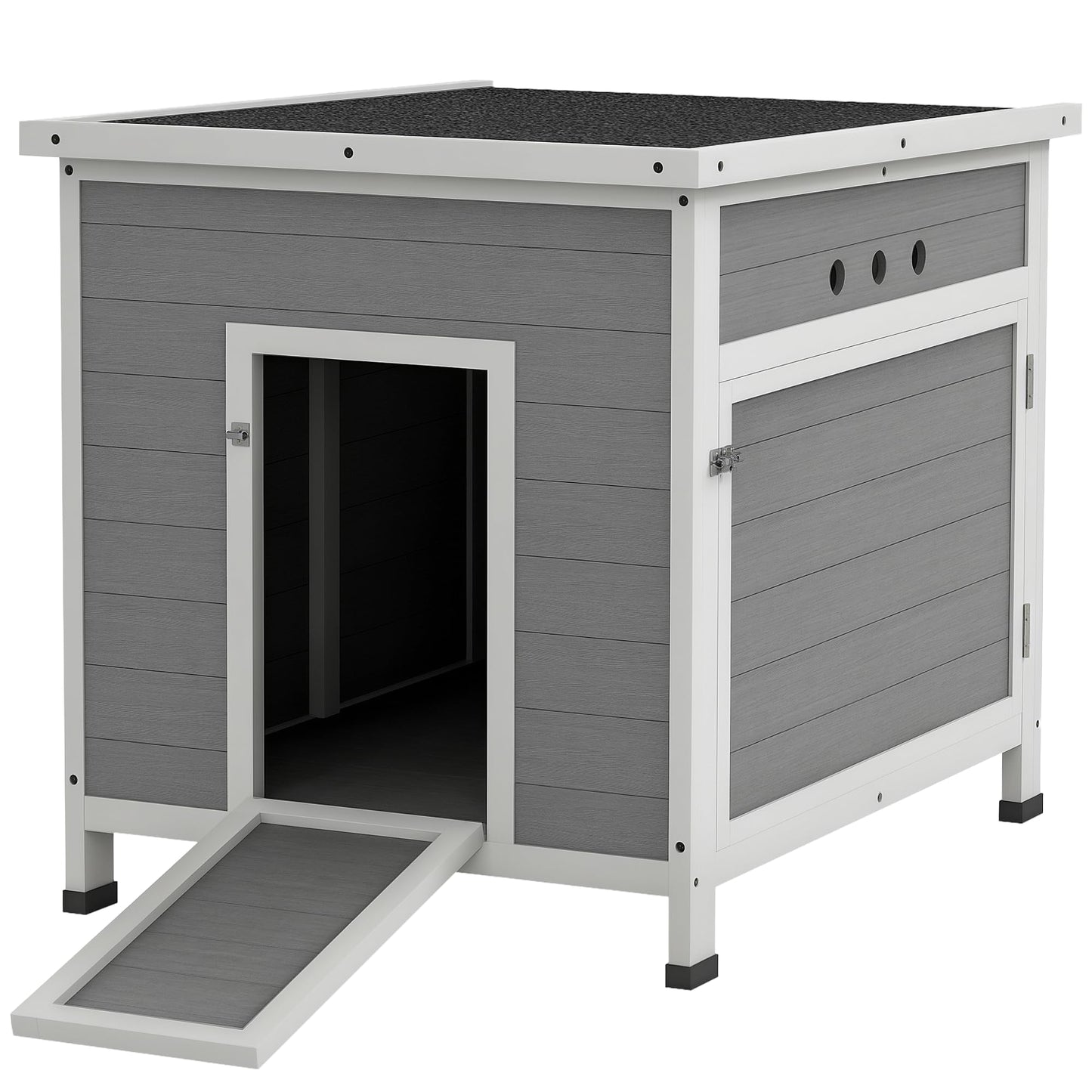 PawHut Duck Coop, Wooden Chicken House Rabbit Hutch with Openable Roof, Removable Floor, Double Doors, Ramp, Duck House for 2-4 Chickens, Geese, 25" x 32" x 30"