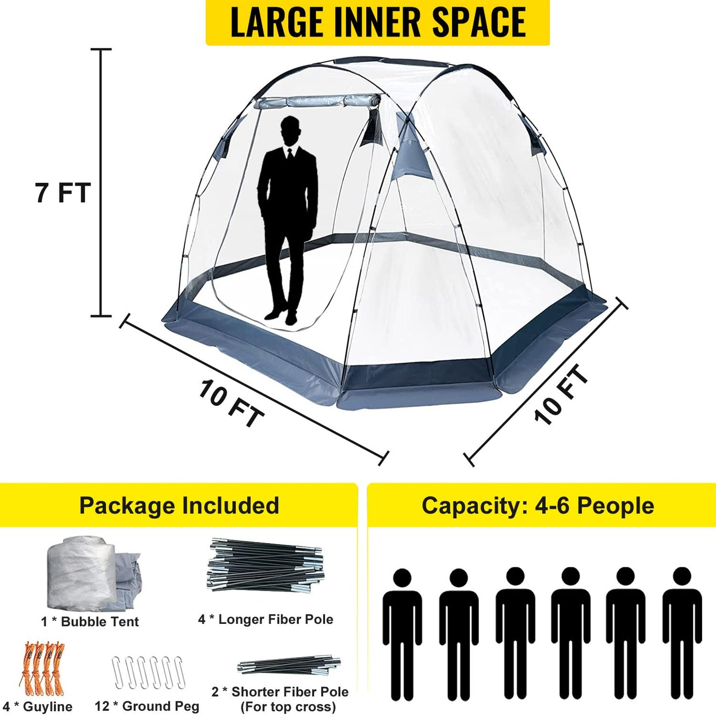 10'x10' Clear Bubble Tent, ZXPLO 4-6 Person Gazebo Screen House Room, Weather Proof Cold Protection Shelter for Sports, Outdoor, Backyard, Patios