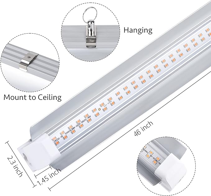 Grow Light for Indoor Plants,4ft T8, 180W(4 x 45W, 1080W Equivalent), Super Bright, Full Spectrum Sunlight Plant Light, LED Grow Lights for Indoor Plants, Greenhouse, 4-Pack