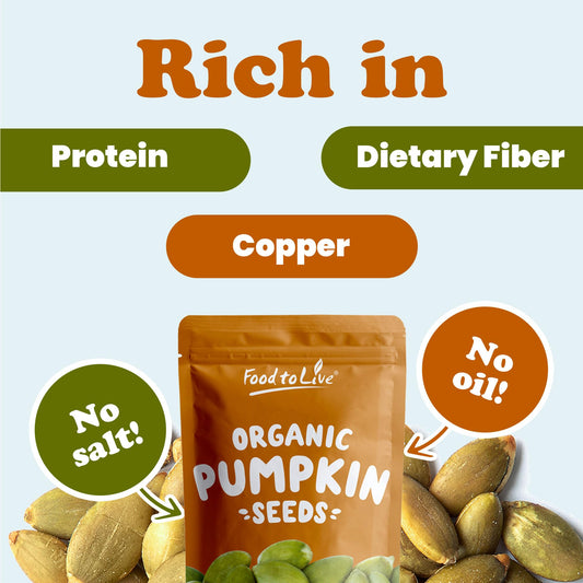 Food to Live Organic Dry Roasted Pumpkin Seed Kernels, 8 Pounds - Non-GMO, Unsalted, Oven Roasted Whole Pepitas, No Oil Added, Shelled, Vegan, Kosher, Keto, Bulk. Low in Carbs. High In Protein.
