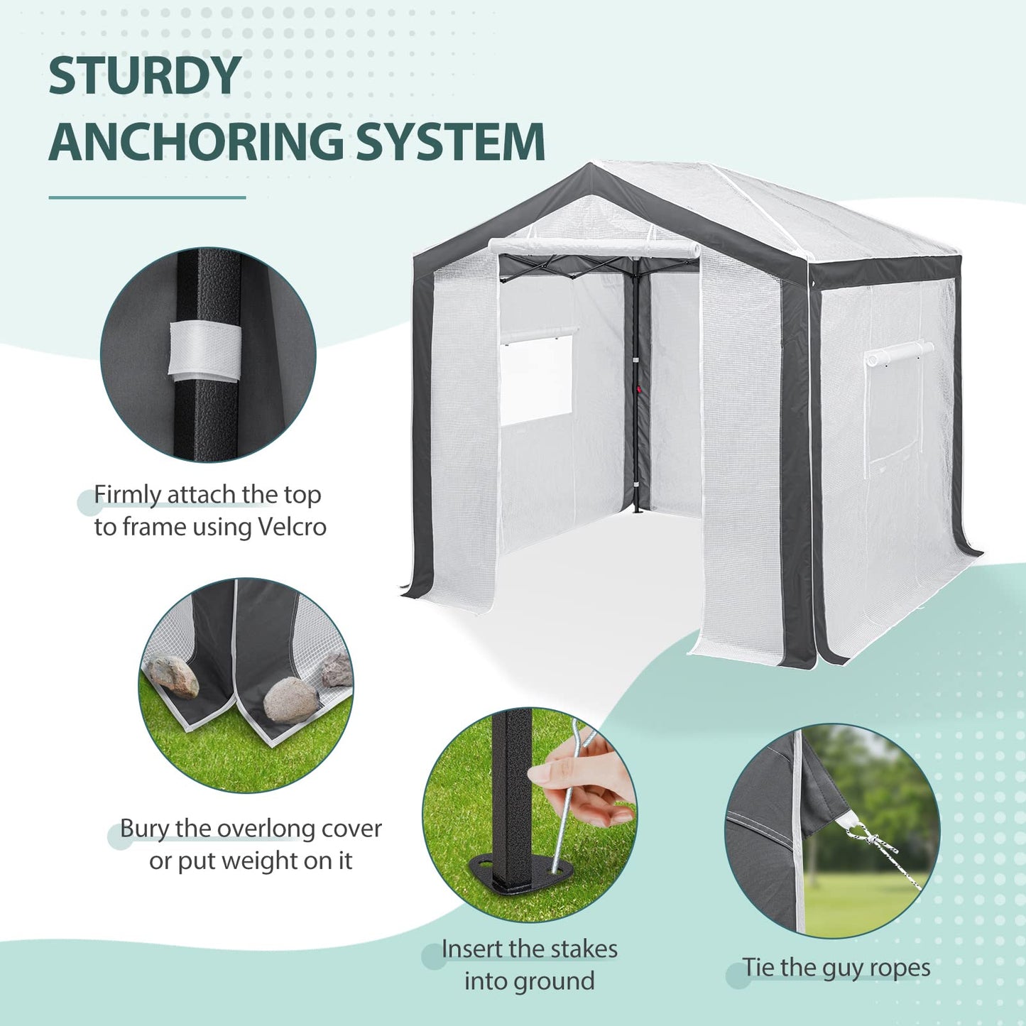 EAGLE PEAK 8x8 Portable Walk in Greenhouse with Polyester Reinforced Corners, Heavy Duty Instant Pop Up Indoor Outdoor Green House, Front Roll Up Zipper Entry Door and Mesh Windows, Gray/White