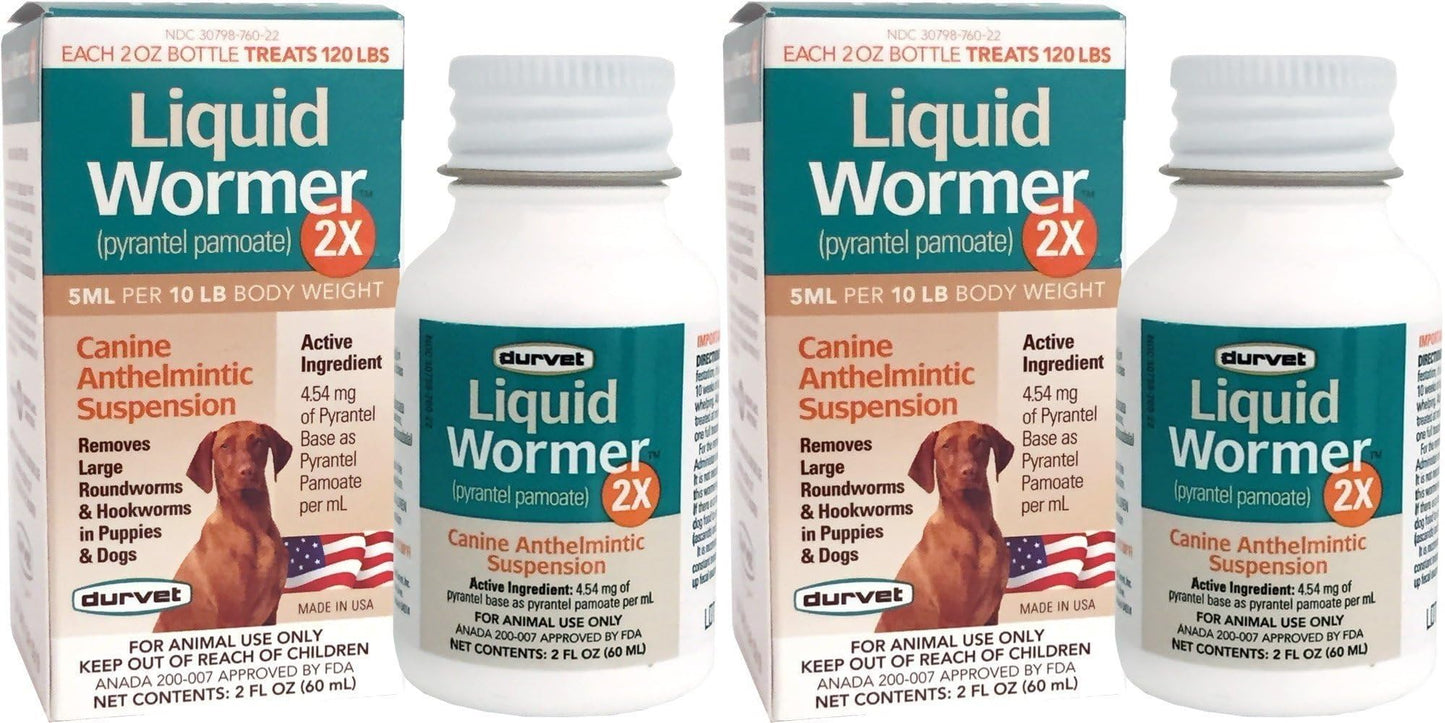 Durvet 2X Liquid Wormer, 2 oz, for Puppies and Adult Dogs - Pack of 2