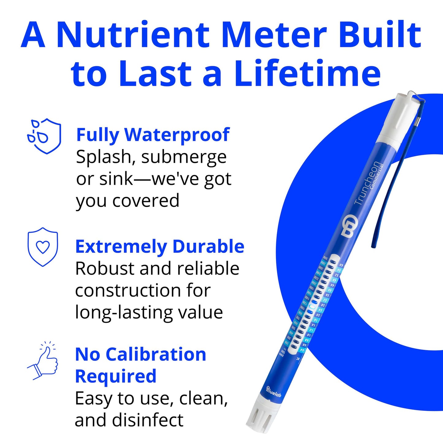Bluelab TRUNCOMV2 Commercial Truncheon Nutrient Meter with Increased Measurement Range, Digital Conductivity (TDS, EC, ppm 500, ppm 700, CF) Tester in Water, Tool for Hydroponic System and Plant Grow
