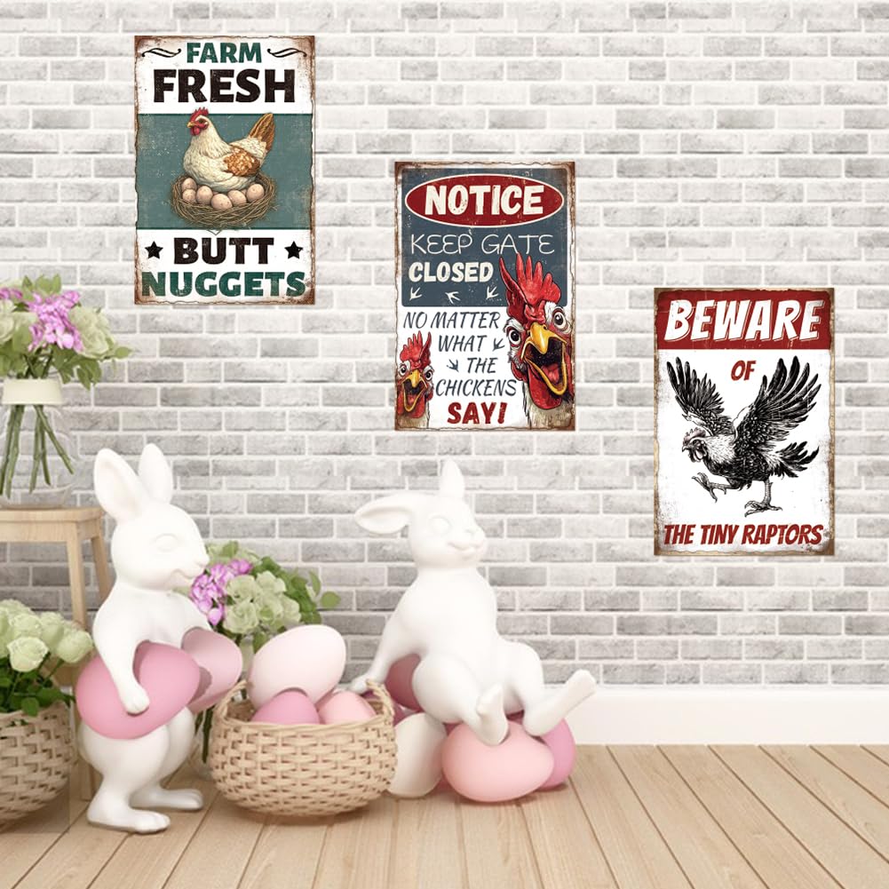 GLASSWINDS 9 Pcs Chicken Coop Signs, Funny Chicken Signs Chicken Decor Outdoor 8×12 Inch, Chicken Metal Tin Sign Chicken Coop Accessories for Farm Yard Garden Easter Chicken Lovers