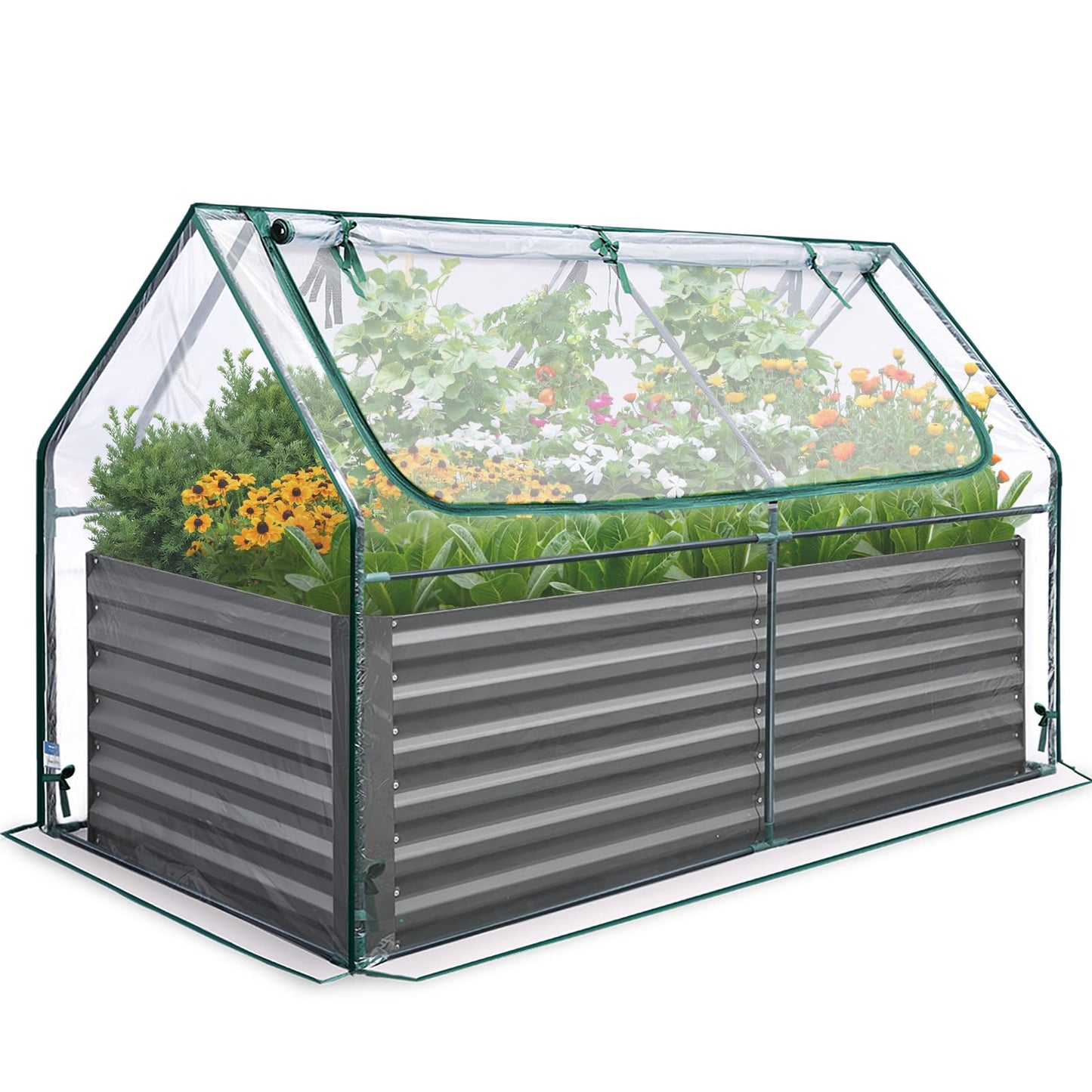 Quictent Raised Garden Bed Galvanized Raised Beds for Gardening Vegetables with Cover 6x3x2 ft Tall Metal Planter Box Outdoor Use (Clear)