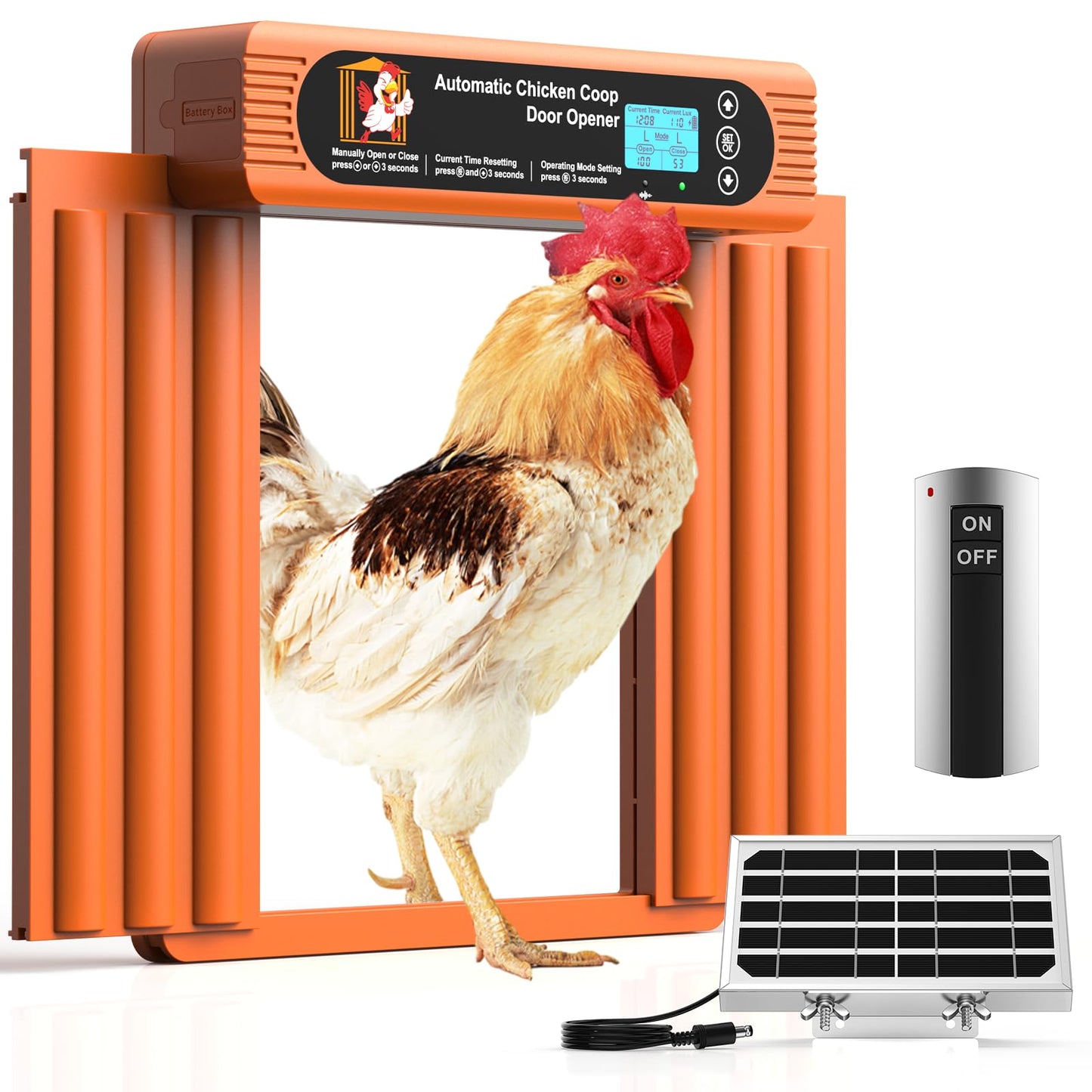 Automatic Chicken Coop Door Solar Powered, Extra Large Size, Anti-Pinch Design, Battery Powered Auto Chicken Door with Timer & Light Sensor, Large Solar Coop Door with Remote Control