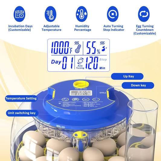 Incubators for Hatching Eggs, 18 Egg Incubator with Automatic Egg Turning and Humidity Control, 360° View Incubadora De Huevos De Gallina, Candler, Incubator for Chicken Eggs, Ducks, Goose, Quail