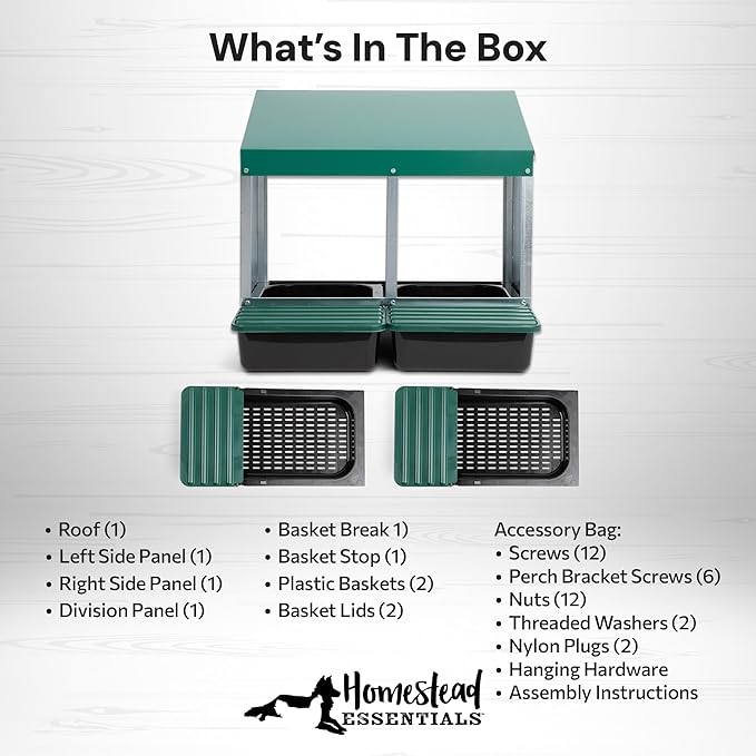 Compact Style 2 Compartment, Forward Rollout & Rollaway, Hen & Chicken Nesting Box with Protective Egg Laying Collection Lids
