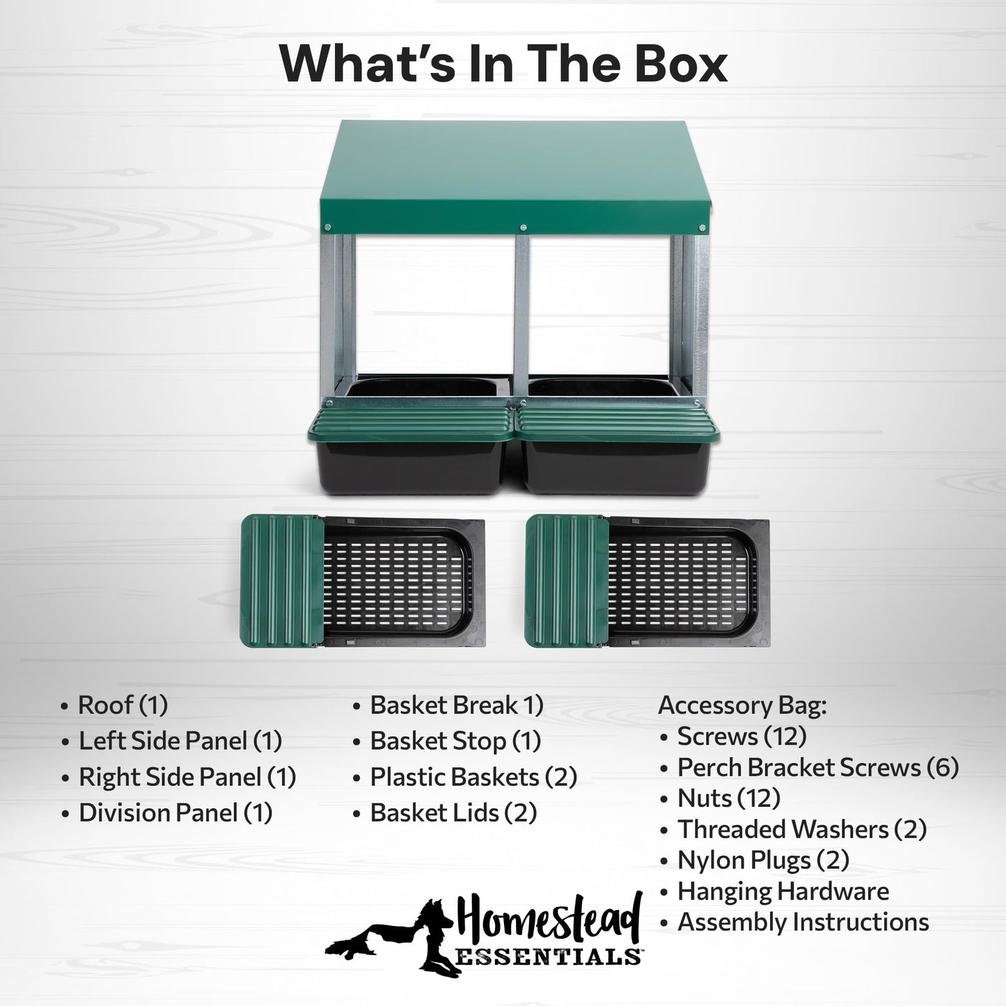 Homestead Essentials Compact Style 2 Compartment, Forward Rollout & Rollaway, Hen & Chicken Nesting Box with Protective Egg Laying Collection Lids