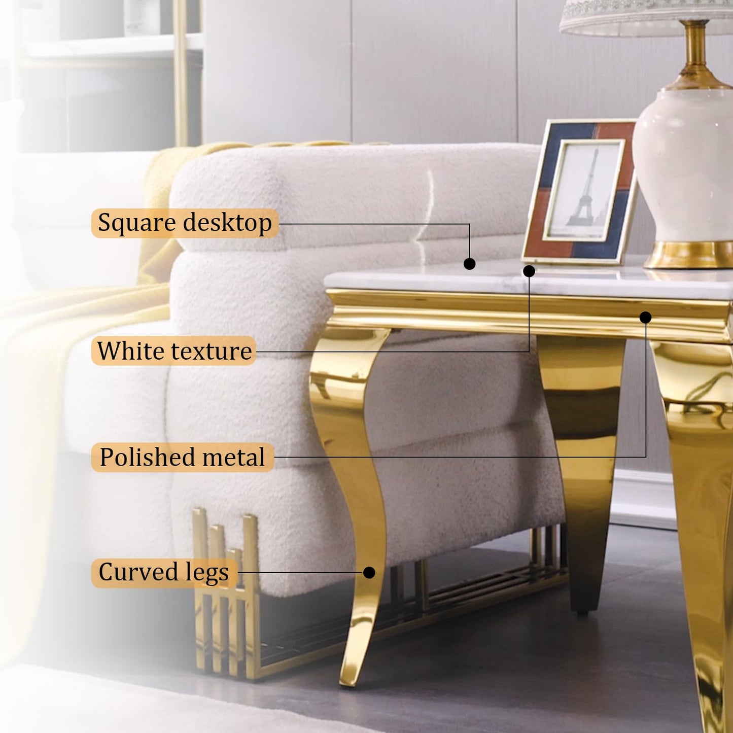 Anewsun Luxury White and Gold End Table with Faux Snake Plant Set of 2