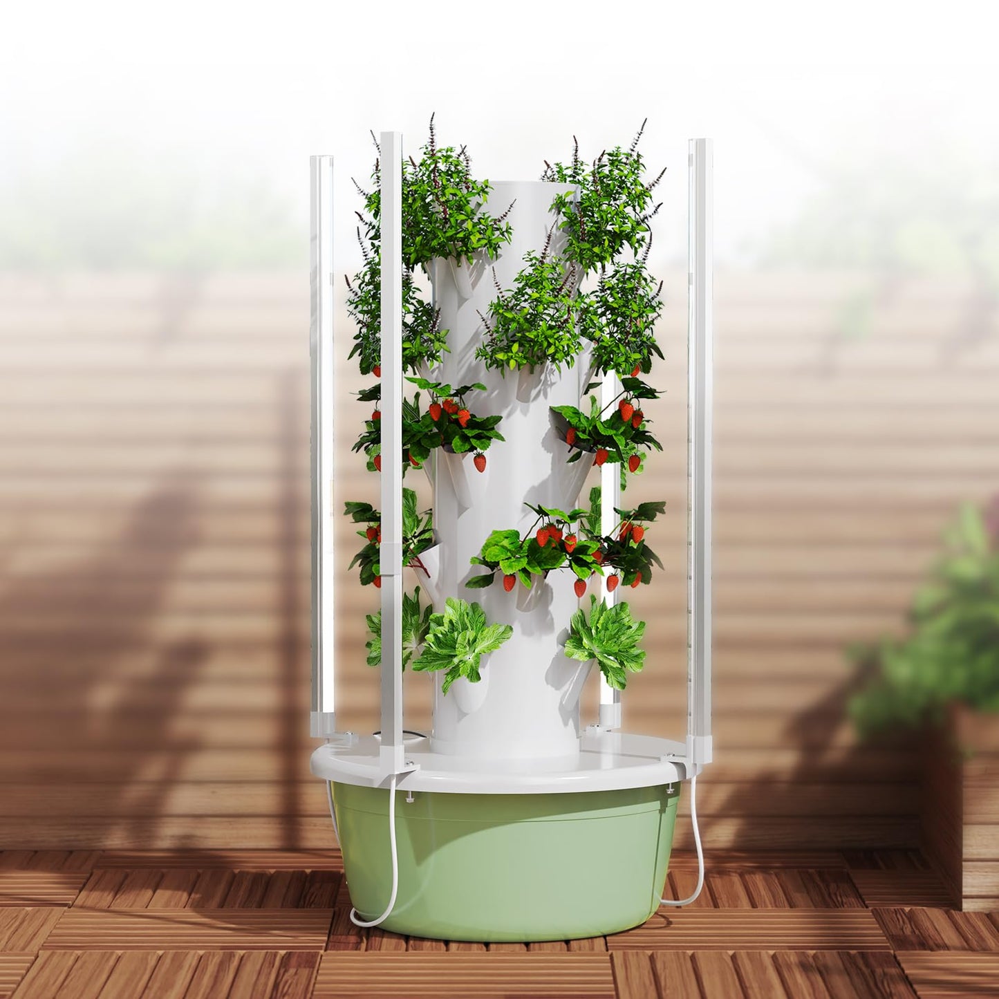 BAOSHISHAN Hydroponics Tower with Foldable Led Light, 20pods Vertical Hydroponic Garden Tower, Auto Water Circulate Hydroponics Growing System for Herb, Vegetable, Fruit(5 Layer)