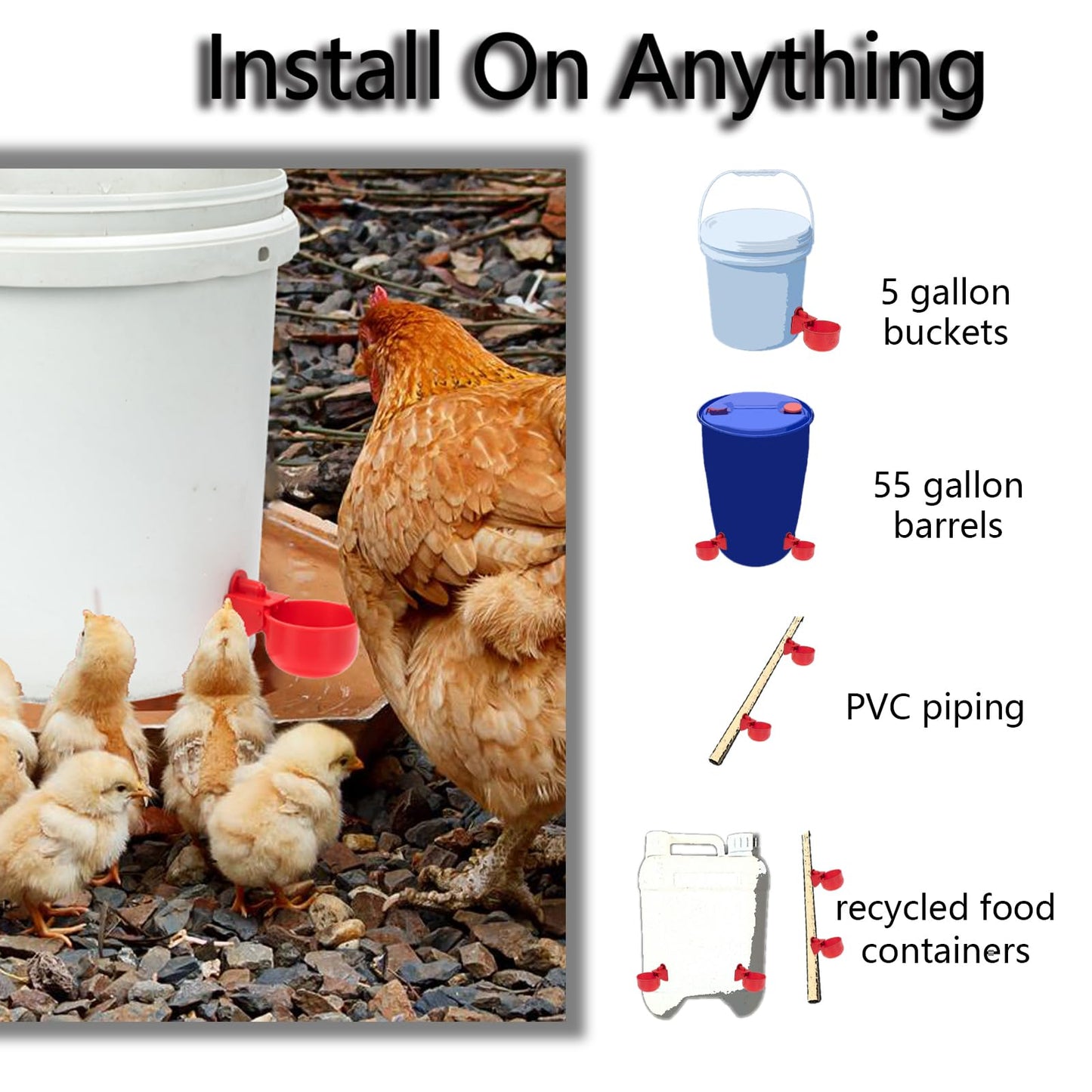 Pack of 16 Automatic Chicken Drinkers with Drill,Chicken Water Dispenser,Water Drinker,Poultry Drinker Set for Chickens, Ducks, Geese, Turkey, Pigeon TXZWJZ