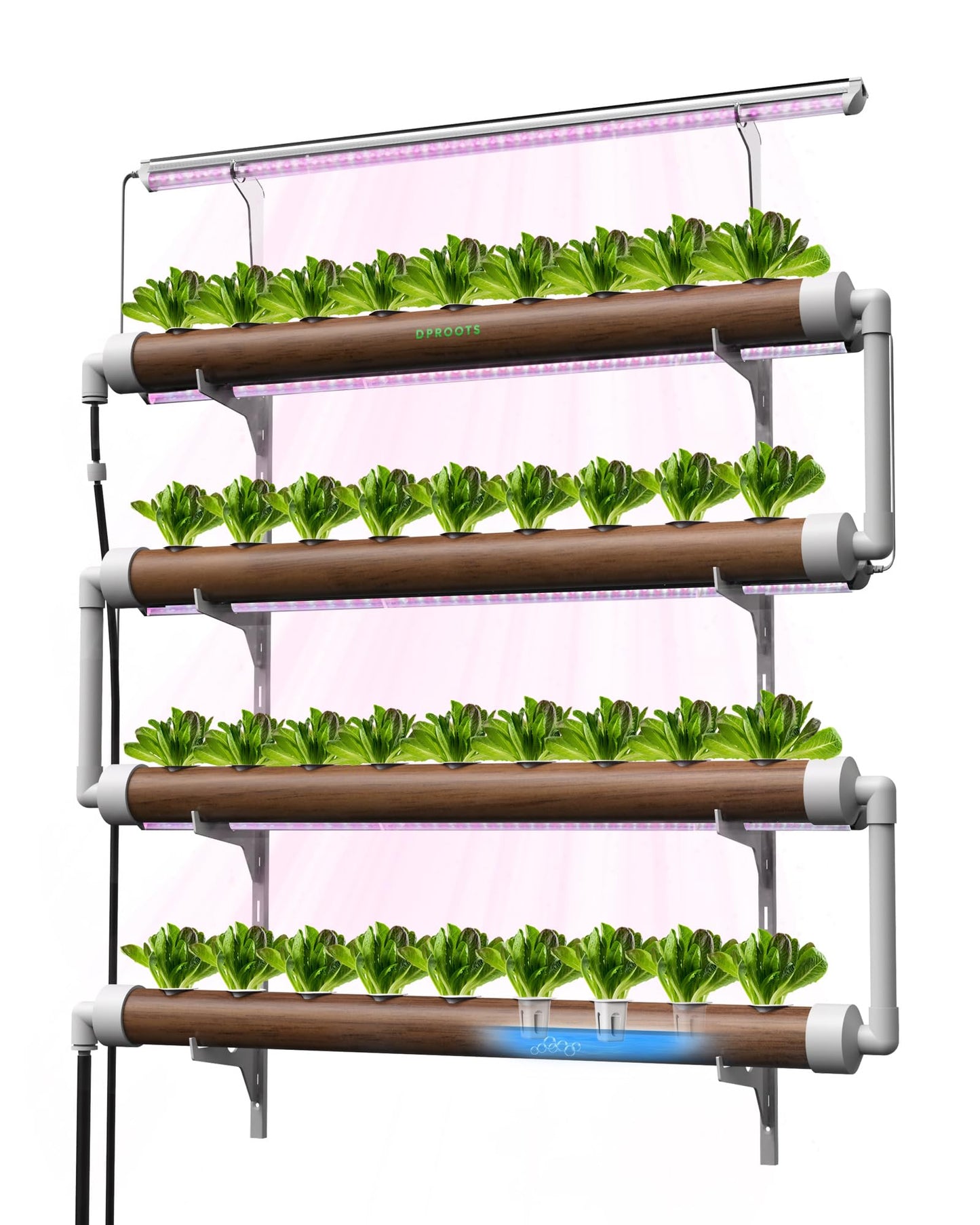 DPROOTS NFT Hydroponics Growing System，36 Pods Wall-Mounted Indoor Garden，Full Spectrum Grow Lights and Powerful Water Recycling System，Opaque PVC-U Hydroponic Pipes，Suitable for Leafy Greens