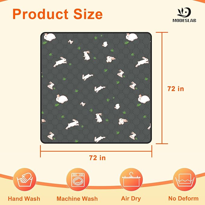 Guinea Pig Cage Liner, 72in x 72in Fast Absorption Washable Bedding Pee Pads for Dogs Puppy Rabbit Small Animal Cage Mat, Leakproof & Non-Slip