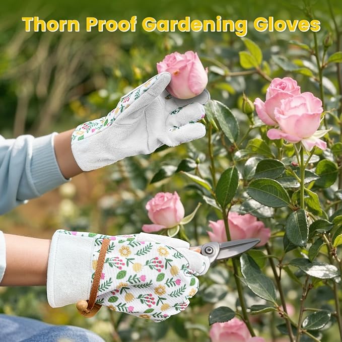 Gardening Gloves Thorn Proof, Breathable Garden Gloves for Women, Leather Work Gloves for Pruning, Planting