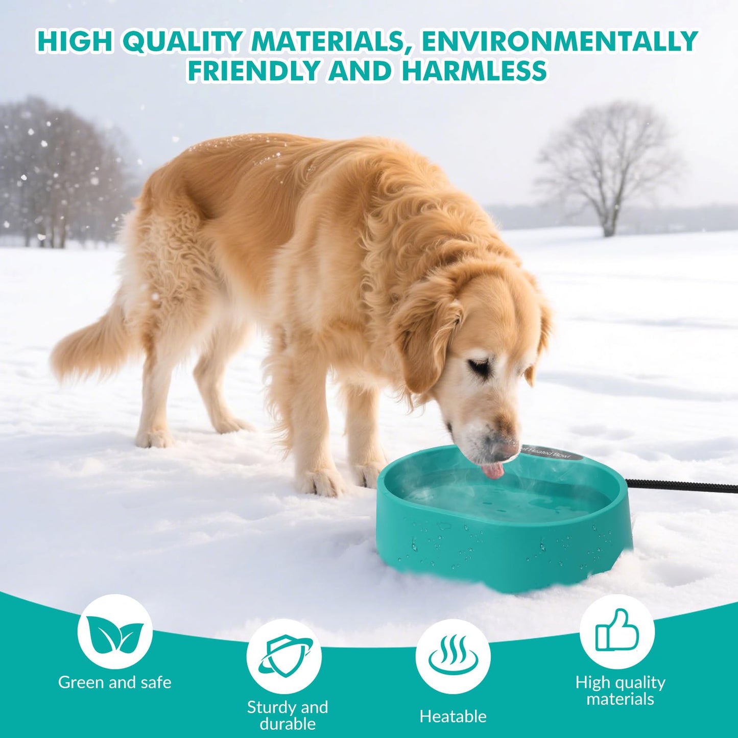 Large Heated Water Bowl for Dog & Cat, Outdoor Heated Dog Bowl, Waterproof Heated Warming Pet Bowl for Outside, Anti-Freeze Heated Pet Water Dish for Rabbit, Chicken, Duck, Squirrel (125 OZ, 35 Watts)