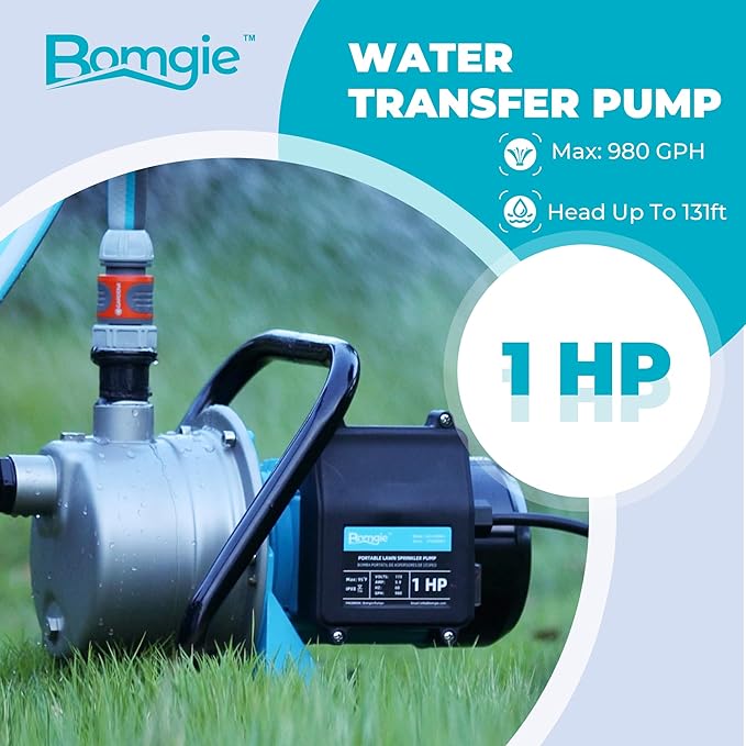 1 HP Portable Shallow Well Pump, Small Water Transfer Garden Pump, 980GPH Sprinkler Booster Electric,115V Self Priming Draining Irrigation for Lawn Fountain