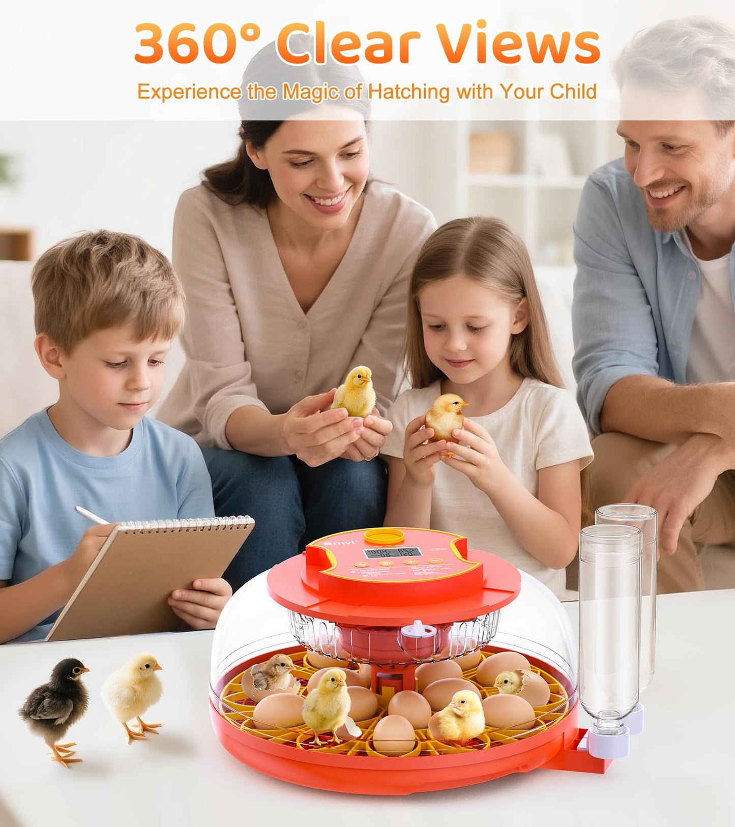 18 Egg Incubator with Automatic Egg Turning, Digital Temperature Humidity Control, Incubator for Hatching Eggs, 360° View Eg-g Candler, Chicken, Quail, Duck, Goose, Turkey Incubato-r for Home & Farm