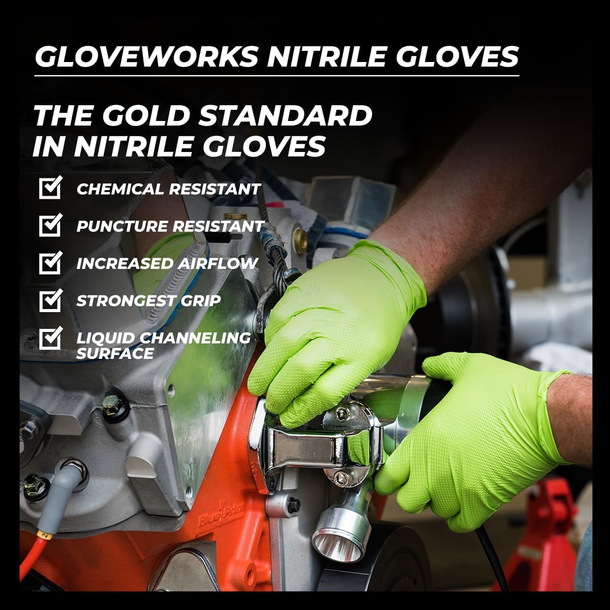 GLOVEWORKS HD Green Nitrile Industrial Disposable Gloves, 8 Mil, Latex-Free, Raised Diamond Texture, X-Large, Case of 1000
