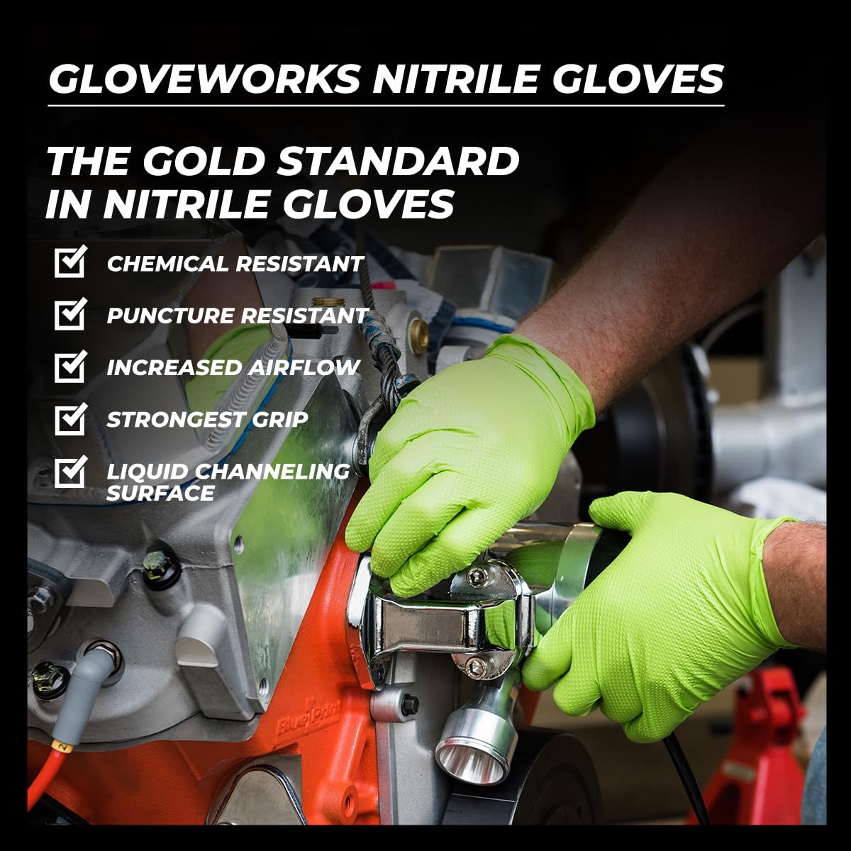 GLOVEWORKS HD Green Nitrile Industrial Disposable Gloves, 8 Mil, Latex-Free, Raised Diamond Texture, X-Large, Case of 1000