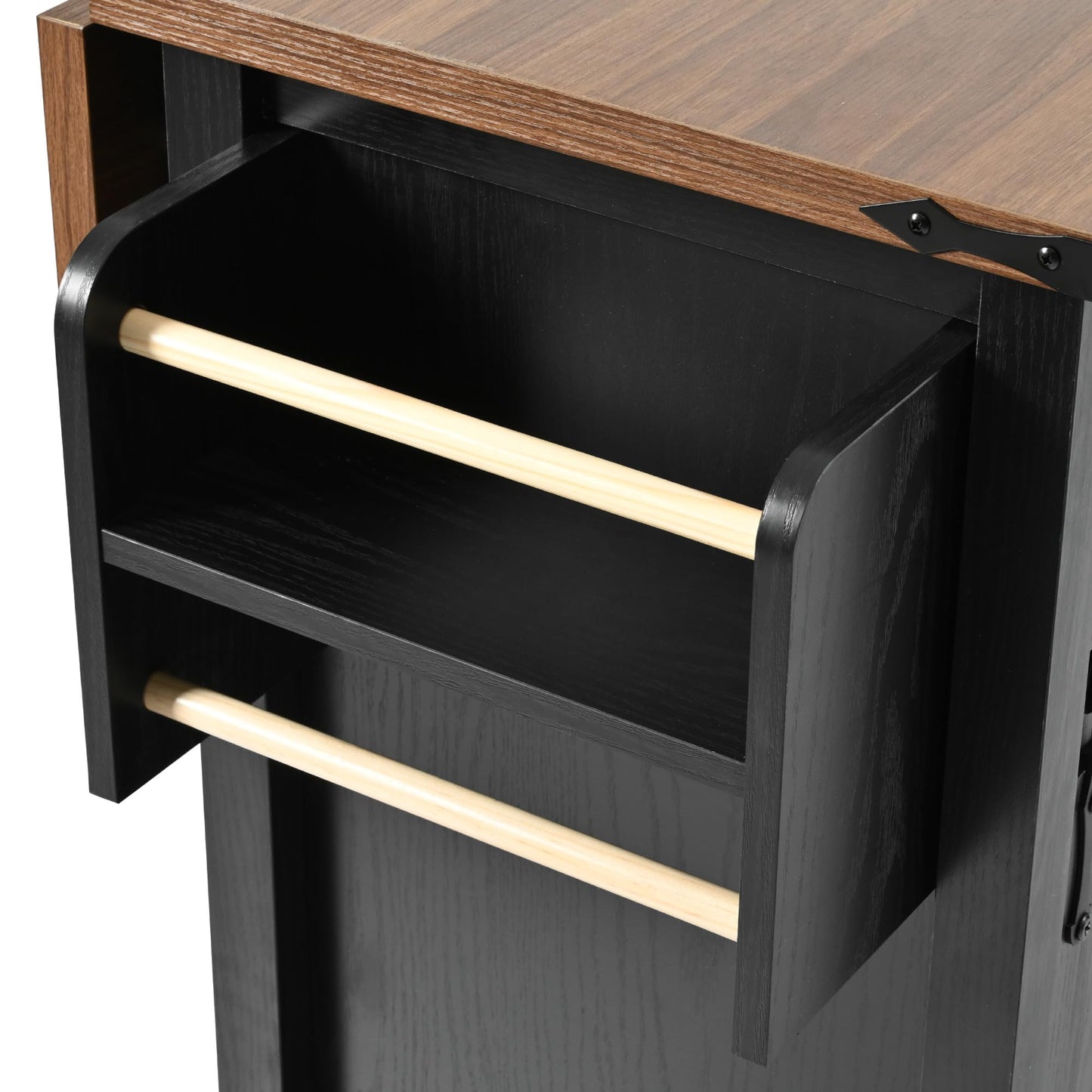 Casaphoria Kitchen Island with Storage, 53.7" Rolling Kitchen Cart on Wheels with Power Outlet, Drop Leaf, Spice Rack, Farmhouse Style, Black