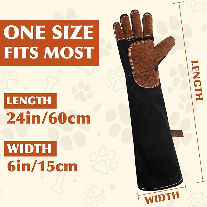 HANDLANDY 24 Inches Animal Handling Gloves Bite-Proof & Scratch-Resistant, Safe Durable Pet Gloves for Dogs, Cats, Falconry (Black, 24inch)