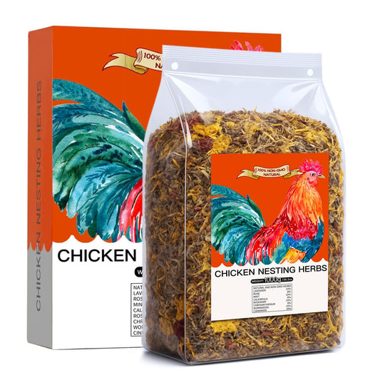 HoazHoald 35 Oz Chicken Nesting Coop Boxes Pads Herbs Natural Roost Poultry House Incubator Grit Flowers Lime Hemp Bedding Refresher for Coop Freshness Promote Egg Laying Help Smell Box Packaging
