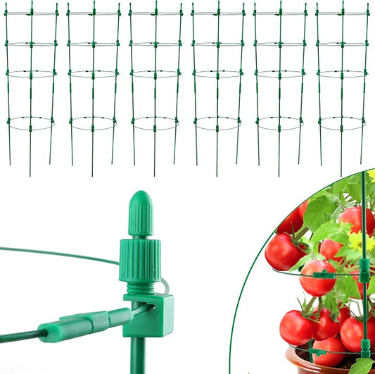 Upgrade Tomato Cage for Garden, 6 Pack 53 Inches Adjustable Tall Tomato Plant Support Cages, Tomato Stakes Garden Trellis for Vegetables, Climbing Plants, Vine Pants, Cucumber, Flowers, Fruit