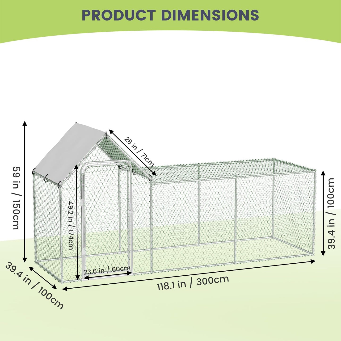 VerisShade Metal Chicken Coop, Large Chicken Run for 6/10 Chickens, Walk-in Chicken Coop for Yard Poultry Cage with Waterproof and Anti-Ultraviolet Cover for Rabbits Duck Outdoor,10' W x 3.3' D x 5' H