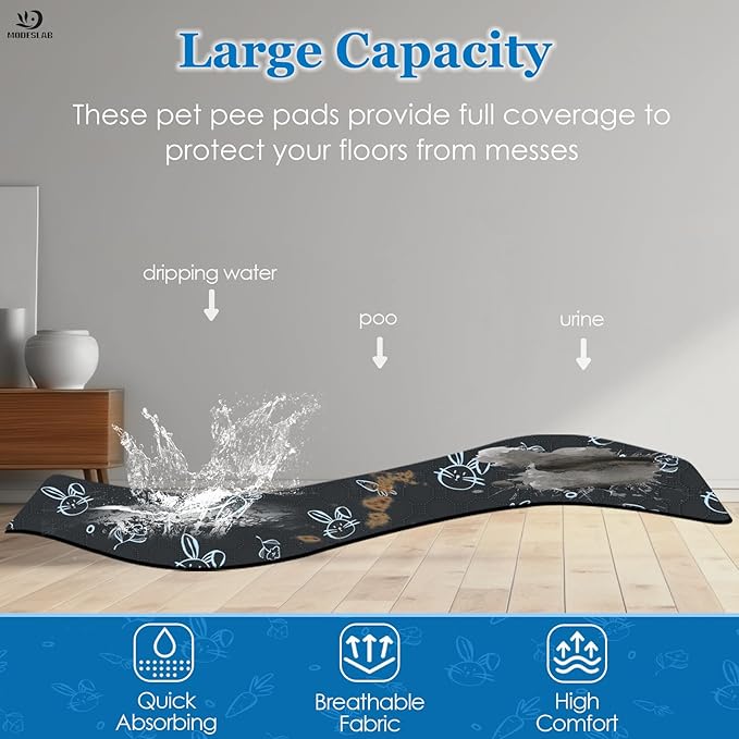 2-Pack Guinea Pig Cage Liner Washable, 24in x 47in Ultra-Absorbent Guinea Pig Bedding for Cage Non-Slip Leak-Proof Pee Pads for Dogs Rabbit Bunny Cat Litter Mat, Navy