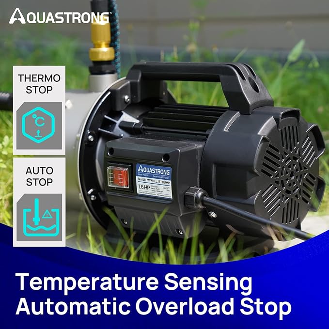 Aquastrong 1.6 HP Portable Shallow Well Pump Garden, 1320 GPH, 115V, Stainless Steel, Sprinkler, Water Transfer Draining Irrigation Pump, for Lawn or Garden…