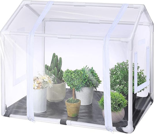 Meonum Mini Greenhouse with Potting Mat for Indoor Plant, Heavy Duty Portable Green House with Waterproof Pot Pad for Small Plants, Clear Small Plant Tent for Seed Humidity